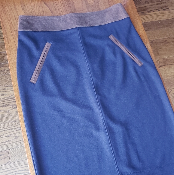 Club Monaco | Navy Qnd Brown Pencil Skirt - Picture 10 of 11